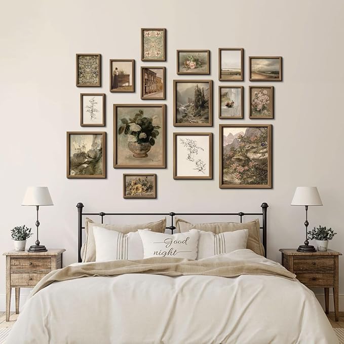 ANERZA 16 PCS Vintage Wall Art Decor, Farmhouse Wall Prints for Bedroom, Rustic Posters for Room Aesthetic, Wall Collage Kit Pictures for Living Room, Cottagecore Dorm Gallery Home Decor