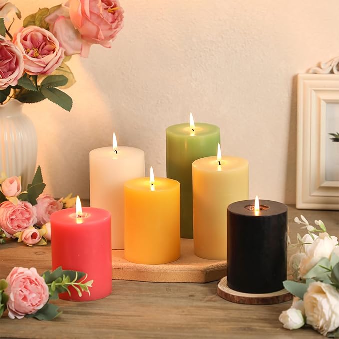 Pink Pillar Candles Set of 3 - Valentines Day Pink Candles Decorations, Hand-Poured Unscented Candle, Smokeless Decorative Candle for Home, Set of 3 in Different Sizes (4", 5", 6")