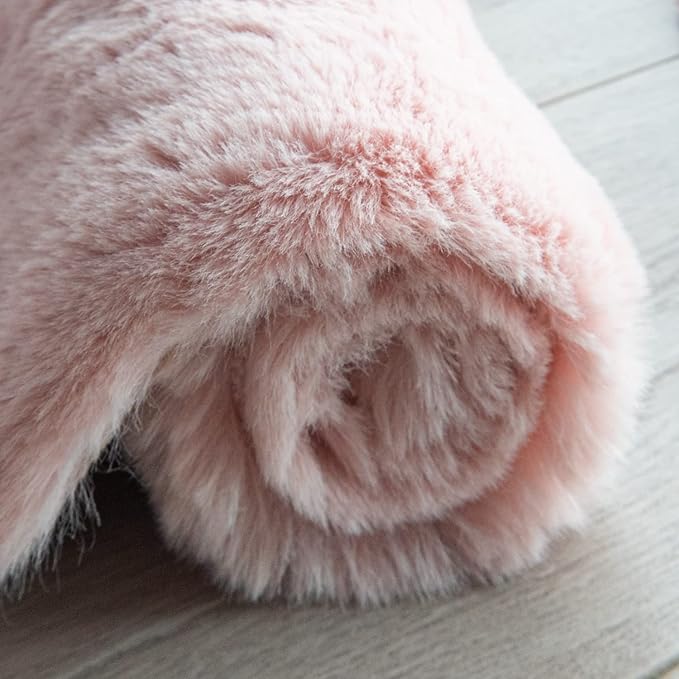 ORINOVA Pink Washable Fluffy Rugs for Bedroom Small Circle Faux Rabbit Shag Fur Area Rugs for Living Room Nursery Round Rug 3ft Rug