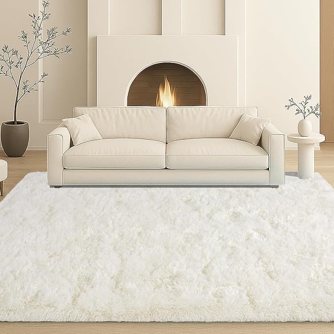 5x7 Plush Fluffy Area Rugs, Large Soft Carpet, Upgraded Non-Slip Rectangular Rug for Living Room, Bedroom, Kids Room, Dorm, Modern Home Decor Aesthetic,Cream White.