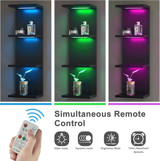 4 Tier RGB Wall Shelf-Gaming Shelf with Remote Control, Lack Shelves with Light for Bedroom | Easy to Install Cosmetic & Display Modern Shelf, Black