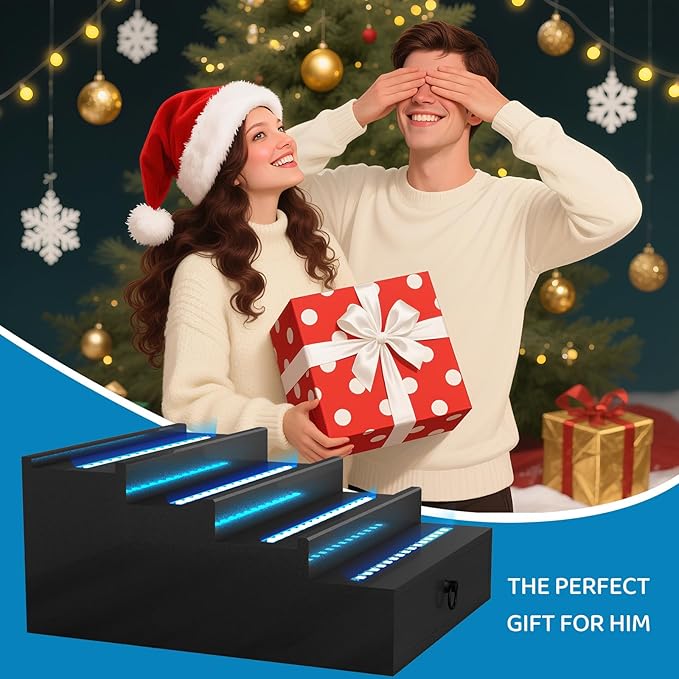 RGB LED Lighting Perfume & Cologne Organizer for Men with APP Control, Music Beat Sync LED, Cologne Stand Shelf, 4-Tier Black Wood, Ideal Gift for Men,Includes 12V Power Adapter for Instant Use
