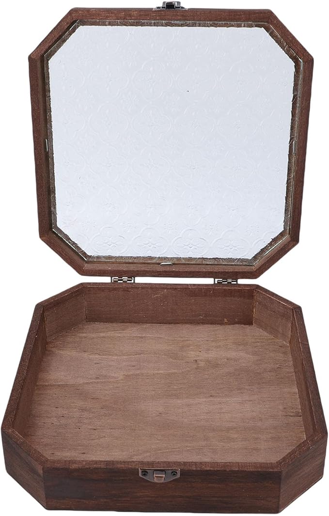 Zerodis Wooden Jewelry Storage Box Jewelry Boxes Glass Lid Cosmetics Storage Case Makeup Organizer Box Display Case for Trinkets Sundries Keepsake Watch Necklace Wooden