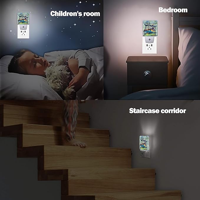 Retro Country Riverside Night Light Plug in Wall Lamp Smart Dusk to Dawn Sensor for Home Decorative, Kids Room Bedroom Bathroom Kitchen Hallway Gifts