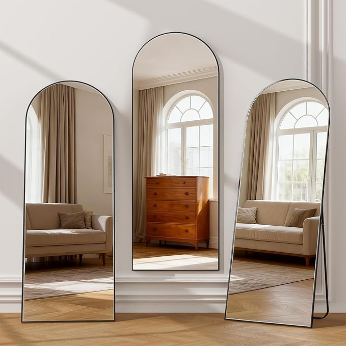 Simple Deluxe Arched Full Length Mirror, 64"×21" Large Floor Mirrors, for Wall Door Bedroom Bathroom Living Room (Black)