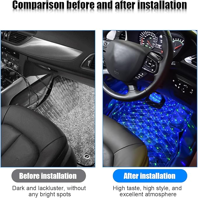 Car Interior LED Lights, 4 in 1 RGB Smart APP & Remote Control Vehicle Under Dash Neon Ambient Lighting with USB Port, Music Sync Auto Footwell Lamp, Universal for Truck SUV Sedan