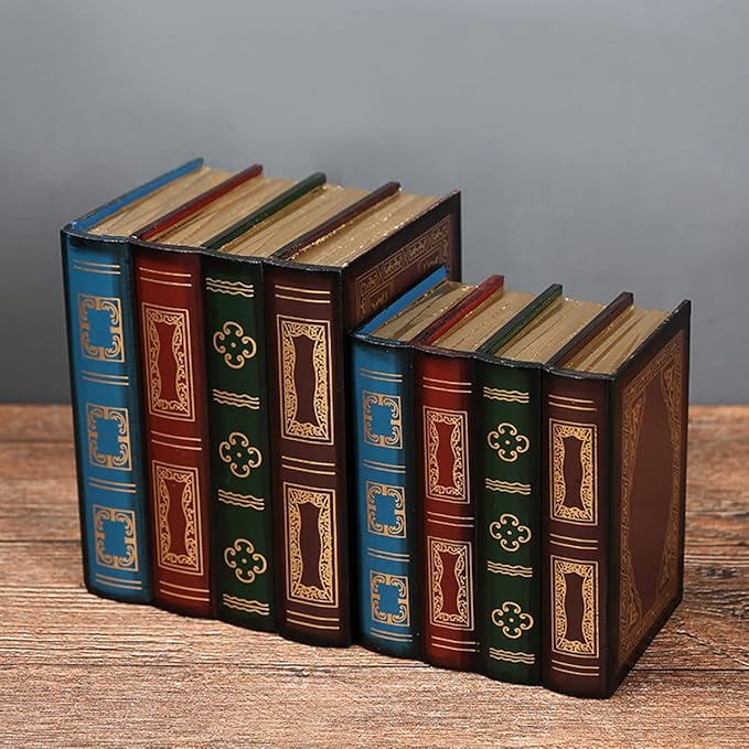 Tosnail 2 Pack Decorative Book Boxes Wooden Antique Book Decorations Vintage Storage Box