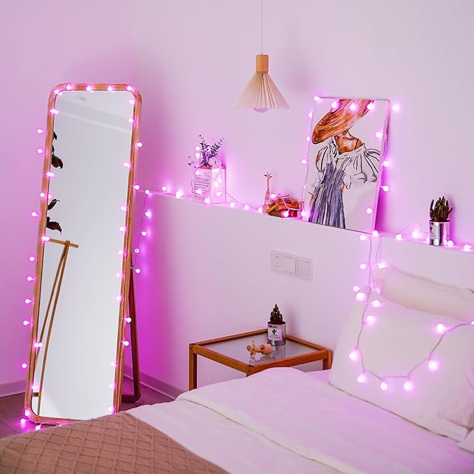 JMEXSUSS 100 LED Pink String Lights Indoor,33 ft Connectable Globe Pink Lights Plug in, 8 Mode Fairy Valentine Light with Remote for Bedroom Girl Room Anniversary Party Valentines Day Decorations