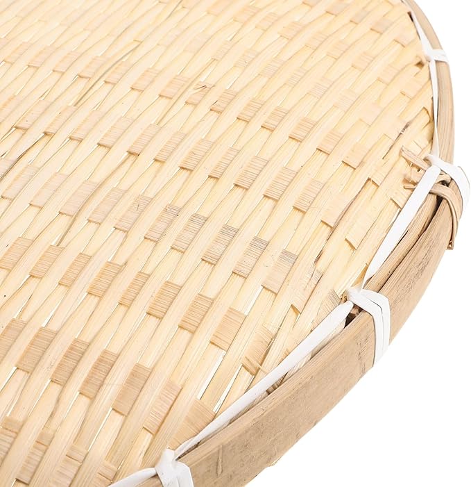 Alipis Bamboo Round Tray 16.53 Inch Woven Food Container Basket Shallow No Hole Tray for Kitchen Storage Serving and Decorative Use