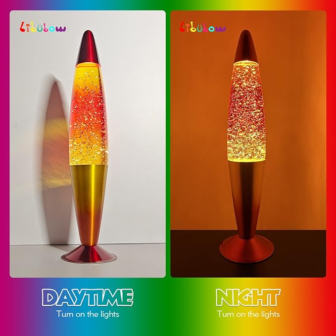 16 Inch Rainbow Glitter Lamp with 2 Bulbs, Sunset Lamp Sunrise Lamp, Night Light Mood Lighting for Adults, Home Room Office Decor, Great Present for Women Kids Birthday Anniversary,Yellow Orange Red