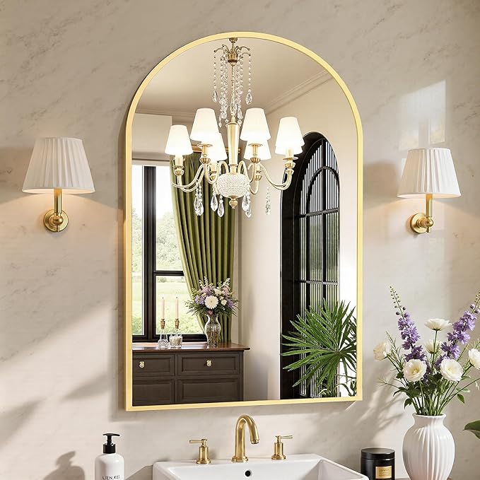 Sweetcrispy 24"x36.5" Arched Gold Bathroom Mirrors for Wall, Bathroom Mirrors for Over Sink, Wall Decor for Bathroom, Entryway, Bedroom, Vanity