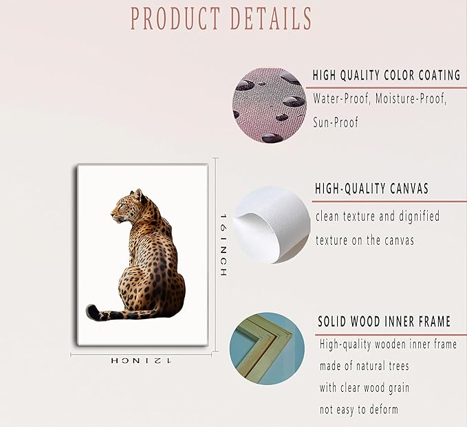 TOLAN 3Pcs Trendy Leopard Print Canvas Wall Art Stylish Female Aesthetic Poster Cheetah Printed Preppy Fashion Skateboard Picture Wall Decor for Bedroom Apartment Dorm Living Room Home Decoration