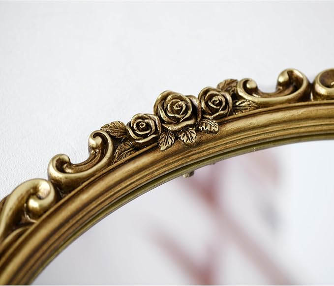 OIGUMR Medium Oval Wall Mirror Resin Frame Size:20.4 x 14.5 inch Vintage Hanging Mirrors for Bedroom Living-Room Dresser Decor Gold