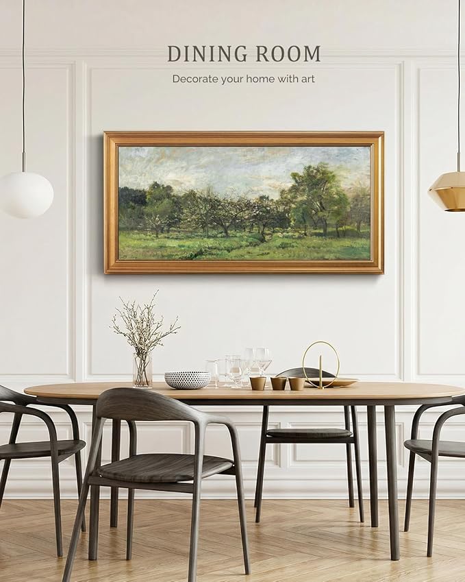 Bzstyleart Vintage Wall Art Decor for Living Room, Large Canvas Framed Wall Art, Landscape Painting Picture Farmhouse, Canvas Artwork for Bedroom Home Decoration Aesthetic, Sunny Field, 20 x 40 Inch