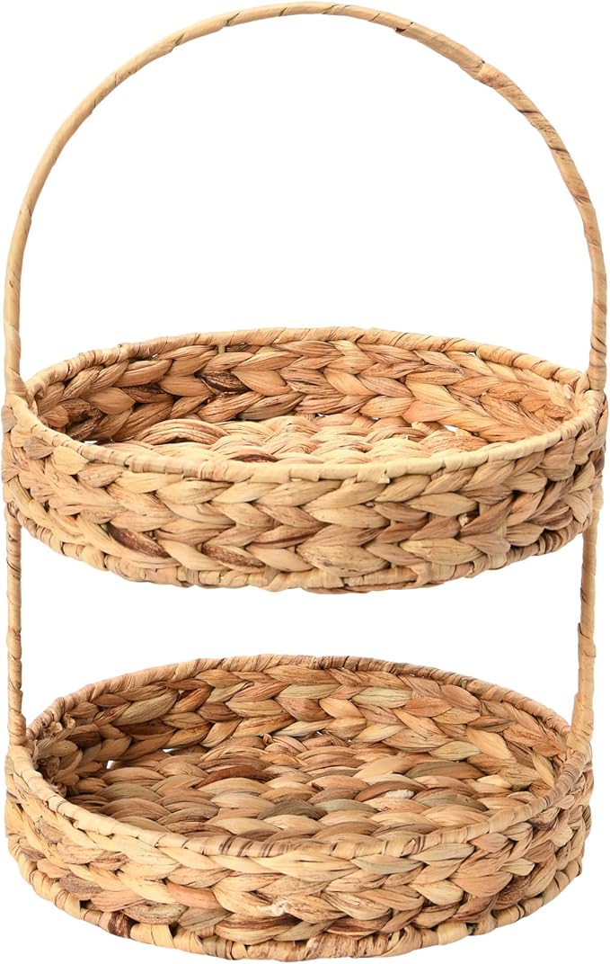 Household Essentials Water Hyacinth 2-Tier Tray, Natural