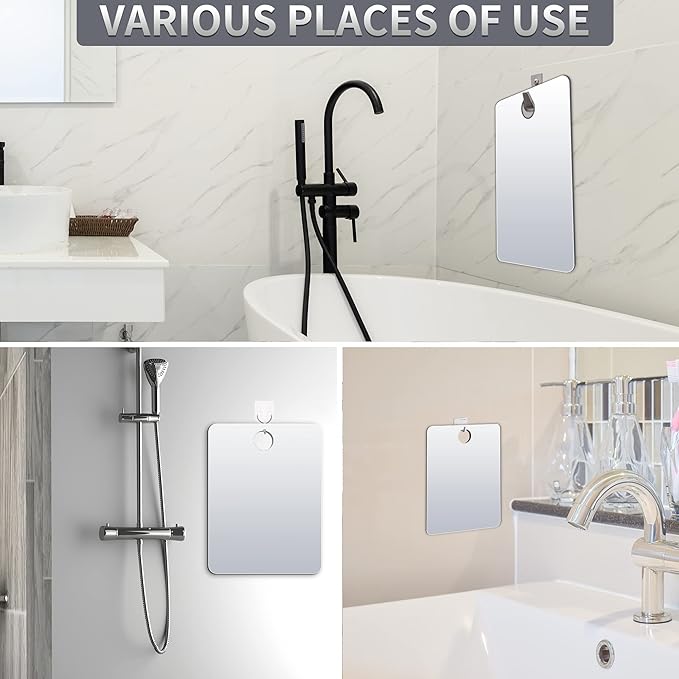 Shower Mirror Fogless for Shaving, 6 x 4 inches Small Mirror for Wall Camping, Frameless Portable Hanging Travel Mirrors, Unbreakable Handheld Locker, Makeup Plastic, Anti Fog Shave Mirrors, Bathroom