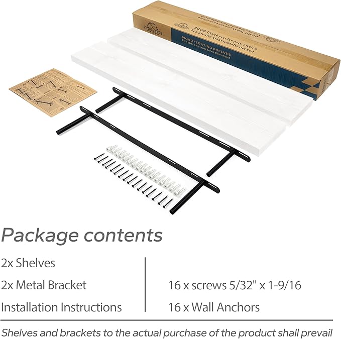 BGMG Wood Floating Shelves 36 inch Long, Wide Rustic Wooden Wall Shelves for Bathroom Living Room Bedroom Kitchen Farmhouse Set of 2-36x6.7x1.25 inch-White