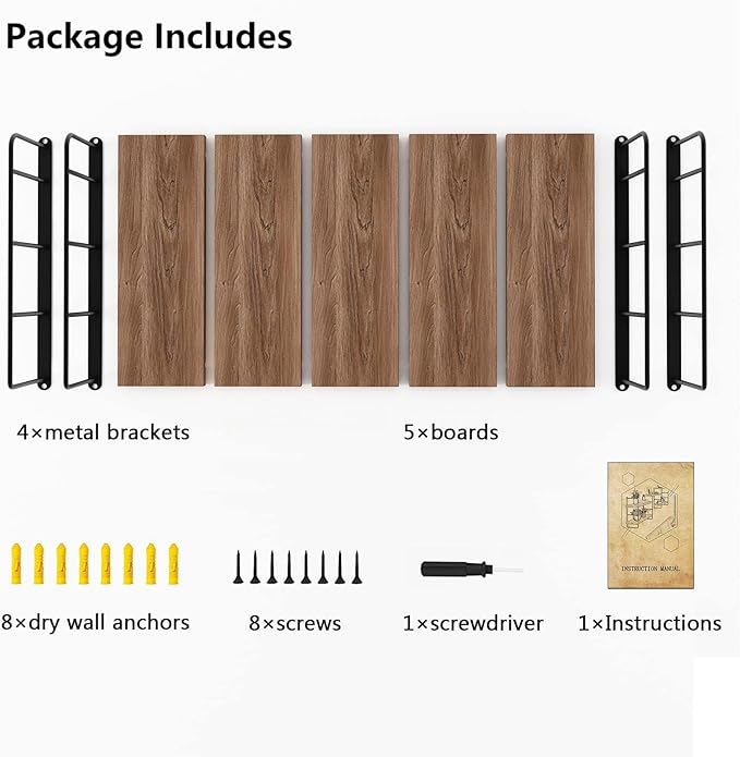 MXCSE Wall Shelves, Wall Mounted Bookshelves, DIY Floating Shelves for Wall, Wood Hanging Book Shelves for Room, Bedroom, Living Room, Easy Installation (Brown, 50W x 17H)