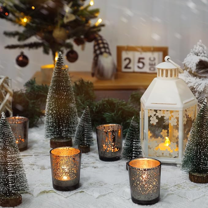 UPBUD Black Votive Candle Holders Set of 24, Speckled Mercury Candle Holders for Wedding Centerpiece Table Decorations, Tealight Candle Holder for Party Bridal Shower Decor, Home Decor