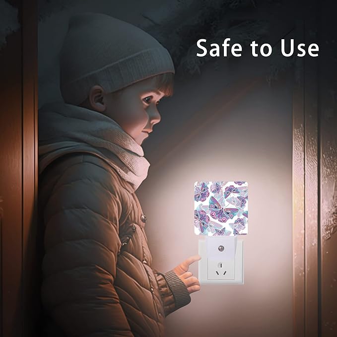 Butterflies Night Light,Colorful Purple Butterflies Night Lights Plug into Wall for Boys Girls, Led Lamp Indoor Home Decor 0.5W Nightlight Sleep Friendly