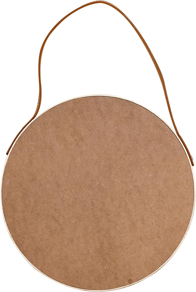 Natural Round Hanging Mirror, 11.8 Inch Farmhouse Mirror with Leather Hanging Rope for Bathroom, Bedroom, Living Room, Entryway Home Decor. (Natural, S-11.8in)