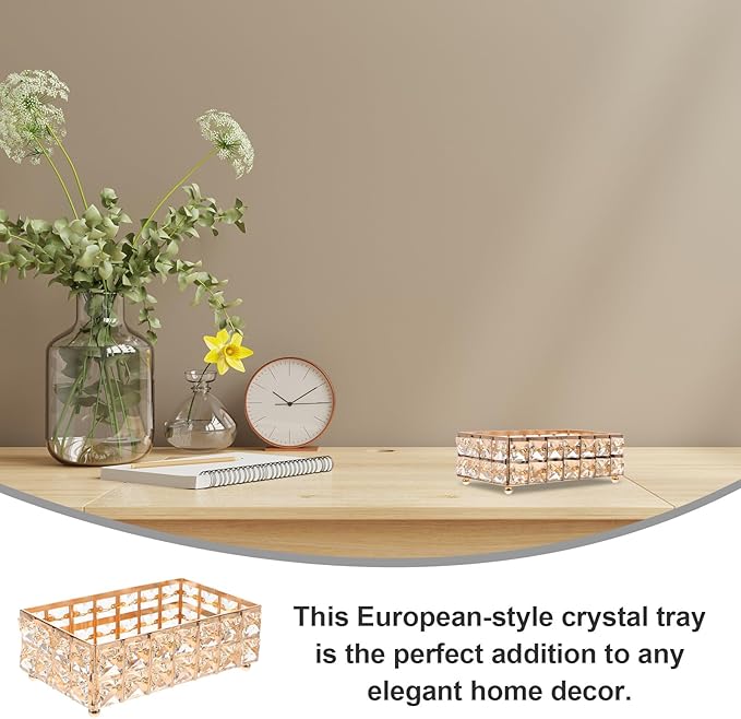 Toyvian European Style Gold Crystal Perfume Organizer Tray with Lipstick Holder Decorative Vanity Dresser Storage for Makeup and Bathroom Counter