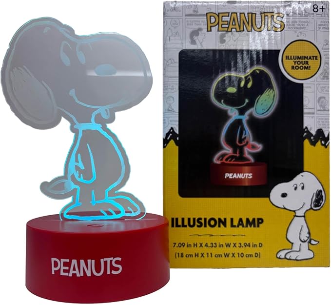 Peanuts Snoopy 3D Illusion LED Lamp,Night Light with Color Changing Effect,Desk Lamp for Bedroom, Nursery, Playroom Décor