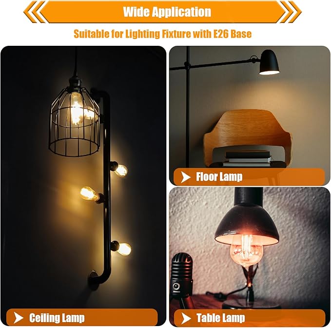 12 Pack Dimmable LED Edison Bulbs 40W Equivalent,4 Watt Filament Bulb,3000K Warm White ST19 Light Bulb,450LM E26 Vintage for Ceiling Fixtures