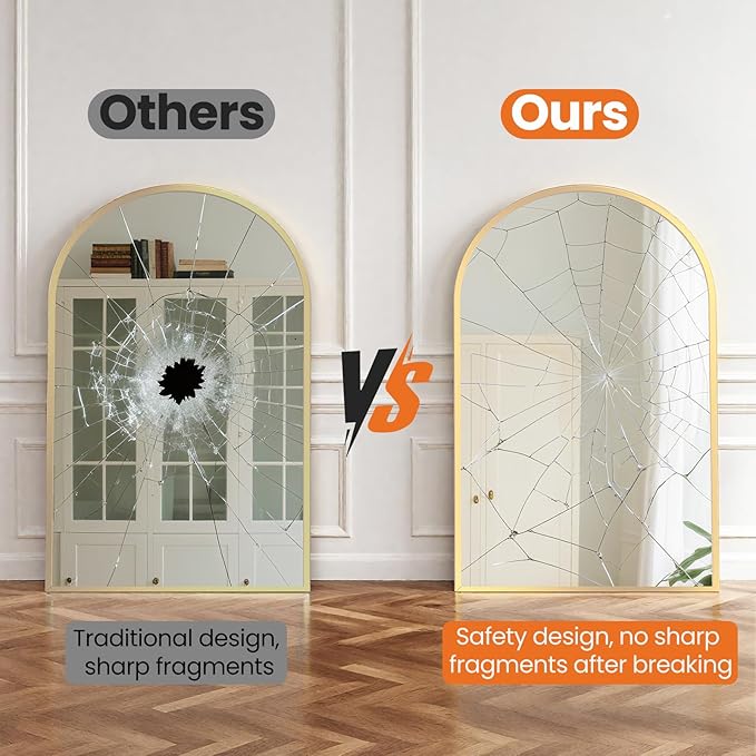 NEWBULIG 22X30 Inch Arched Bathroom Mirror for Wall, Vanity Bathroom Mirrors for Over Sink Tempered Glass, Anti-Rust Arched Metal Framed, Hangs Horizontally or Vertically, Farmhouse Home Decor, Gold