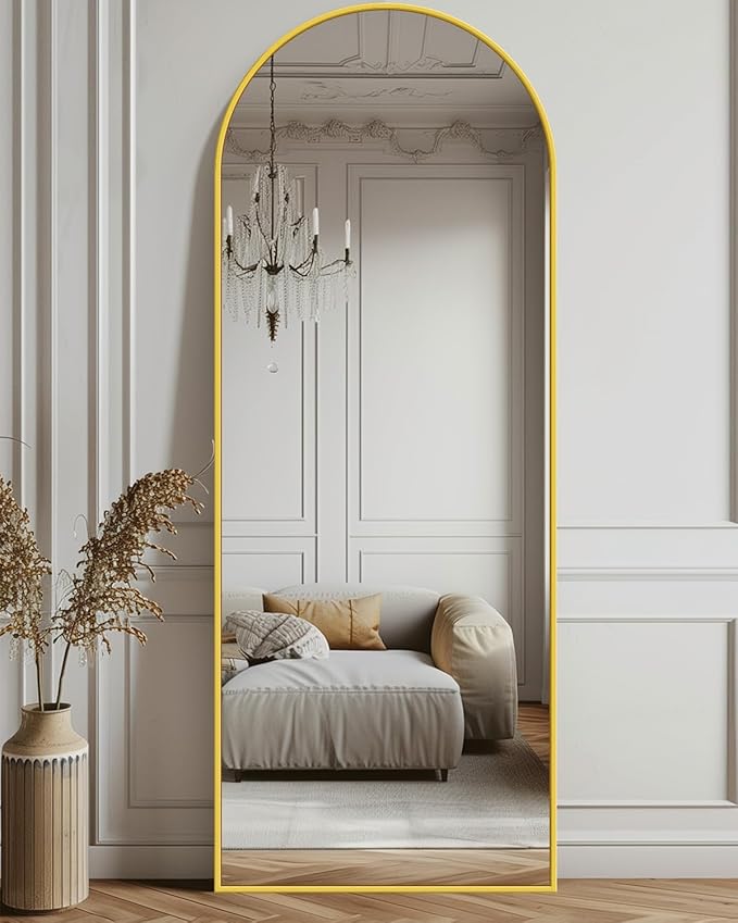 Antok Arched Full Length Mirror, 58"x19" Gold Metal Frame Floor Mirror for Bedroom Living Room, Freestanding/Wall Mount/Leaning