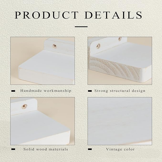 Freezing point Small Floating Shelf for Wall Set of 4 Natural Wood 4Inch Mini Wall Shelves Decor Plant Display Collectibles Mounted Kitchen Bathroom Bedroom Corner Decorative Storage Tiny Stand White