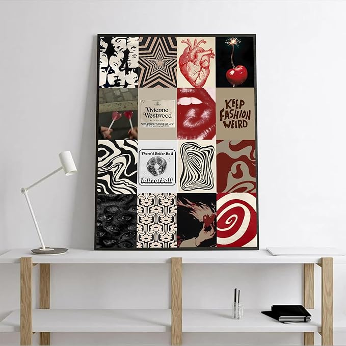 KBKBART Downtown Girl Room Decor Y2k Posters - Dark Red Downtown Girl Aesthetic Wall Decor, Y2k Room Decor 2000s Collage Kit, 4"x6" Wall Art Prints Dorm Decorations For Teen Girls Bedroom (Unframed)