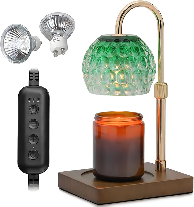 Cawalap Candle Warmer Lamp Timer - Christmas Gifts for Women Mom, House Warming Gifts New Home Decor Modern Farmhouse Decor, Glass Candle Warmer Wax Melt with 2 Bulbs Green