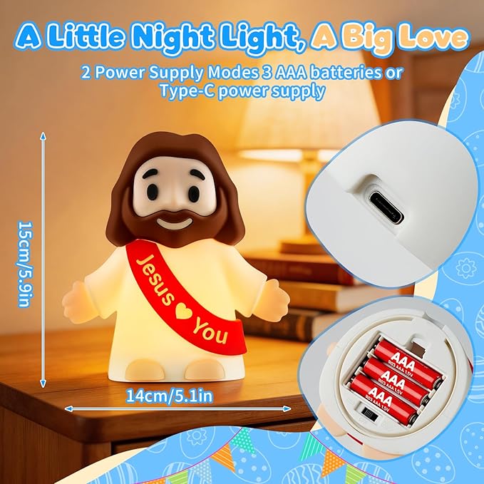 Jesus Night Light, Jesus Love You Night Light for Kids, 3-Speed Adjustable Silicone Touch Control Nightlight, Table Lamp for Bedroom, Desktop, Jesus Decor, Easter Decorations, Baptism Presents