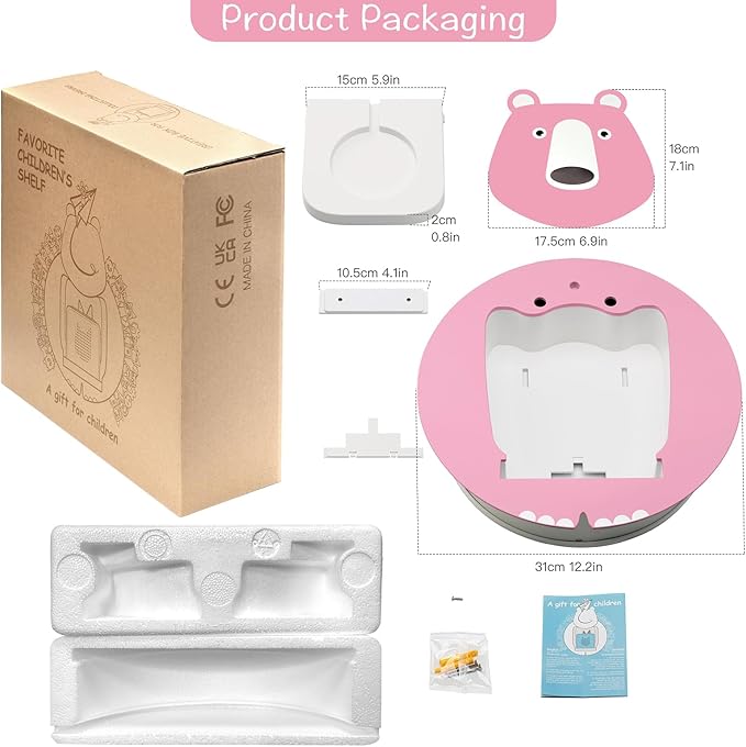 TonieBox Storage,Tonies Storage Shelf,Creative Bear Design Children's Magnetic Tonies Shelf,30-40pcs Tonies Figures Floating Shelf for Tonies Figures Display (Pink).