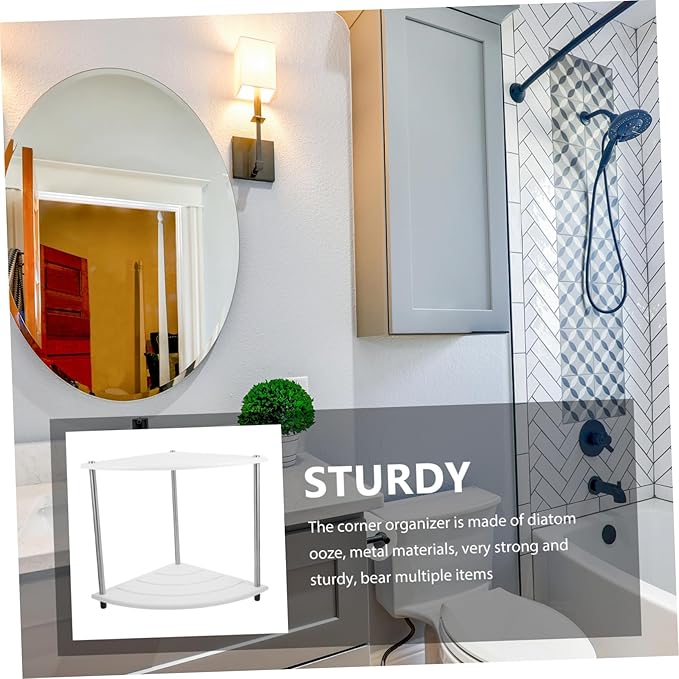 SOLUSTRE Multi Tier Corner Bathroom Storage Shelf Diatom Ooze Countertop Organizer for Makeup Sturdy Corner Shelf Easy Installation Design
