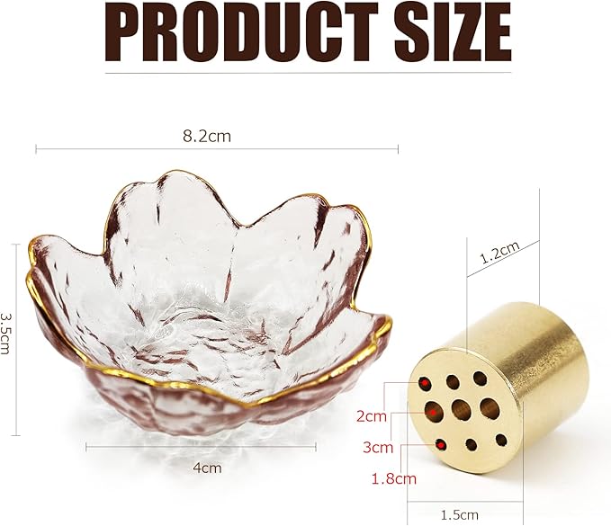 Incense Holder for Sticks and Backflow Incense, Handmade Glass Cherry Blossom Incenses Stick Holder with 9 Incenses Holes Incenses Burner Ash Catcher Ideal for Incense Burning, Home & SPA Decor