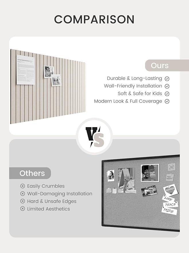 Bumusty Large Cork Board Alternative-36 x 24" Felt Bulletin Board Tiles, with 30 Pushpins, 40 Adhesive Tabs, Fine-Stripe 6-Pack, Cork Boards for Office Push Pin Board Felt Board-Oatmeal