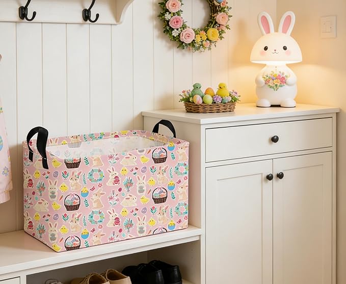 Essme Rectangular Easter Basket,Kids Baskets Empty with Handles,Cute Baskets for Kids Room Decor,Boys and Girls, Gift Basket