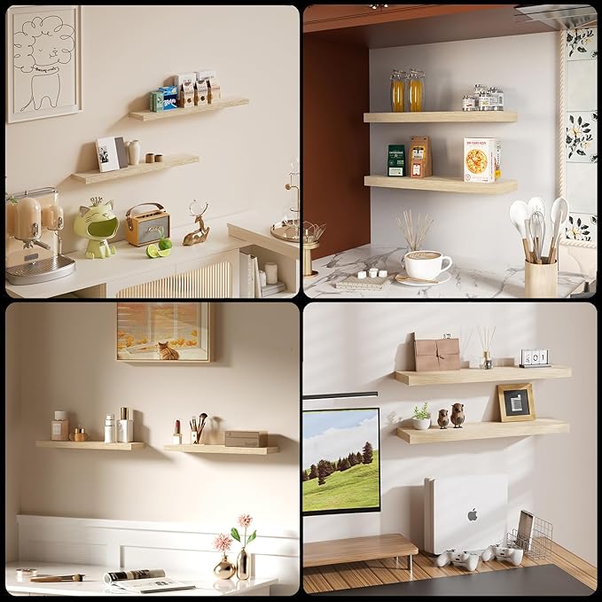 Floating Shelves for Wall, Bathroom Shelves Over Toilet, Wall Shelves & Book Shelf for Room, Hanging Shelf, Modern Wooden Mounted Floating Shelves, 24x7x1.5 in (Oak, Set of 2)