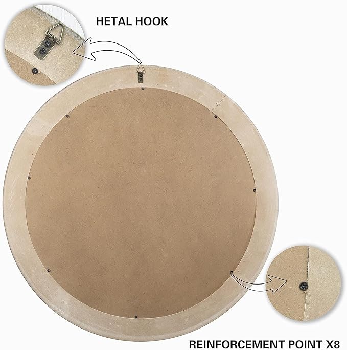 Reflinto 30 Inch Rustic Farmhouse Wooden Round Mirrors for Wall Decor, Boho Circle Decorative Mirror for Bathroom Over Sink, Living Room, Foyer, Entryway, Hallway