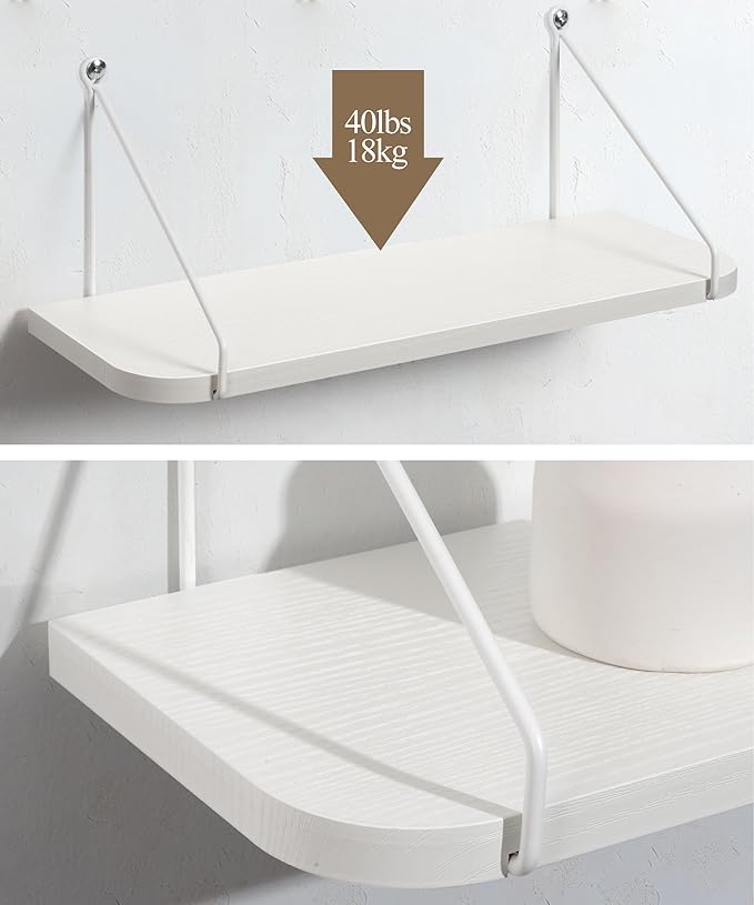 Afuly White Shelves for Wall, Floating Shelf Bathroom, Wall Mounted Shelves for Bedroom Living Room, Over Toilet Storage Display Organizer Modern Home Decor, 16inch Set of 2