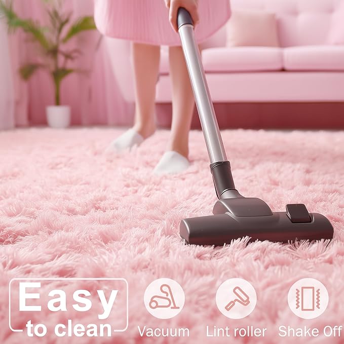 Amdrebio Pink Area Rugs for Bedroom Girls, Cute Fluffy Fuzzy Shag Rug 5x7 for Living Room, Kids Room, Kawaii Plush Fur Indoor Floor Carpet for Teens, Baby, Nursery, Preppy Dorm, Home Decor Aesthetic