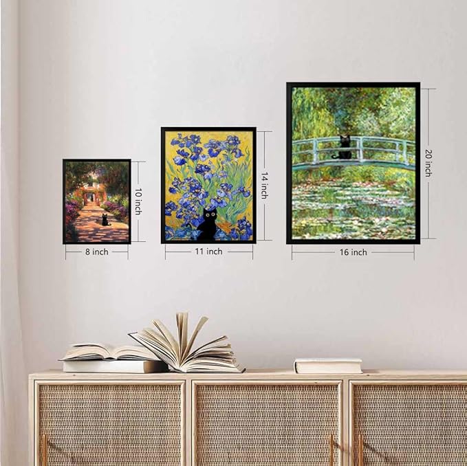 Hamduker Aesthetic Cat Poster Monet Prints Vintage Posters Canvas Wall Art Funny Water Lilies Cat Posters Decor for Bedroom Bathroom Living Room (Size: 8''x10''x1pcs)