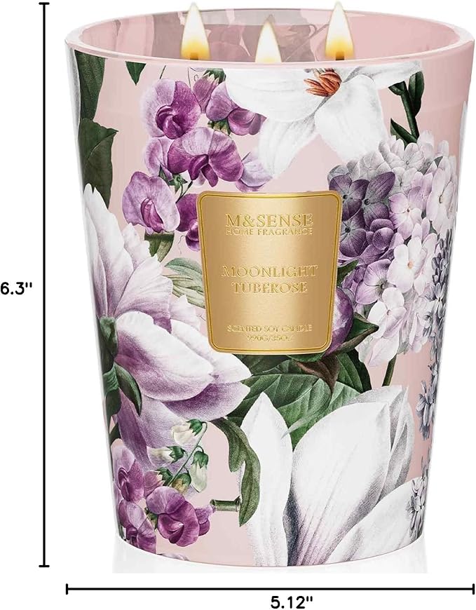 M&SENSE Moonlight Tuberose Large Candles for Home Scented, Natural Soy Long Lasting Slow Burning Candle 35oz 150 Hours Burn, Organic Relaxing Aromatherapy Candle Appreciation Gift for Women