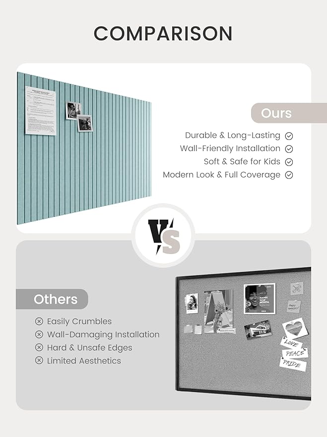 Bumusty Large Cork Board Alternative-48 x 36" Felt Bulletin Board Tiles, with 30 Pushpins, 70 Adhesive Tabs, Fine-Stripe 12-Pack, Cork Boards for Office Push Pin Board Felt Board-Aqua Blue