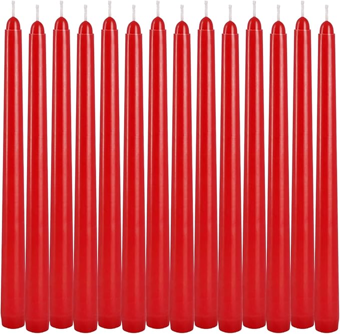 WPONSZU 14 Pack Tall Red Taper Candles 10 Inch Unscented Dripless Candlesticks for Christmas,Valentine's Day,Dinner,Party,Brithday,Wedding and Home Decoration - 8 Hour Burn Time.