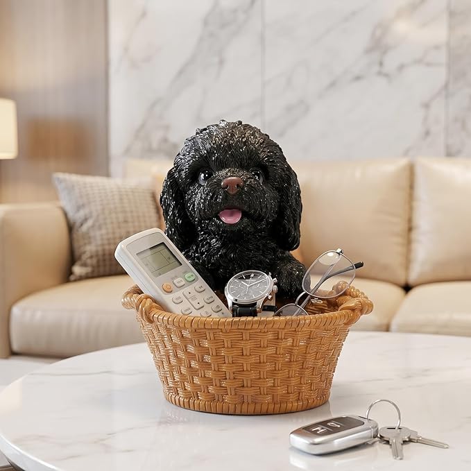 Dog Resin Storage Basket, Desktop Organizer for Remote & Keys, Cute Home Decor Tray, Ideal present for Pet Lovers.(Black Poodle)
