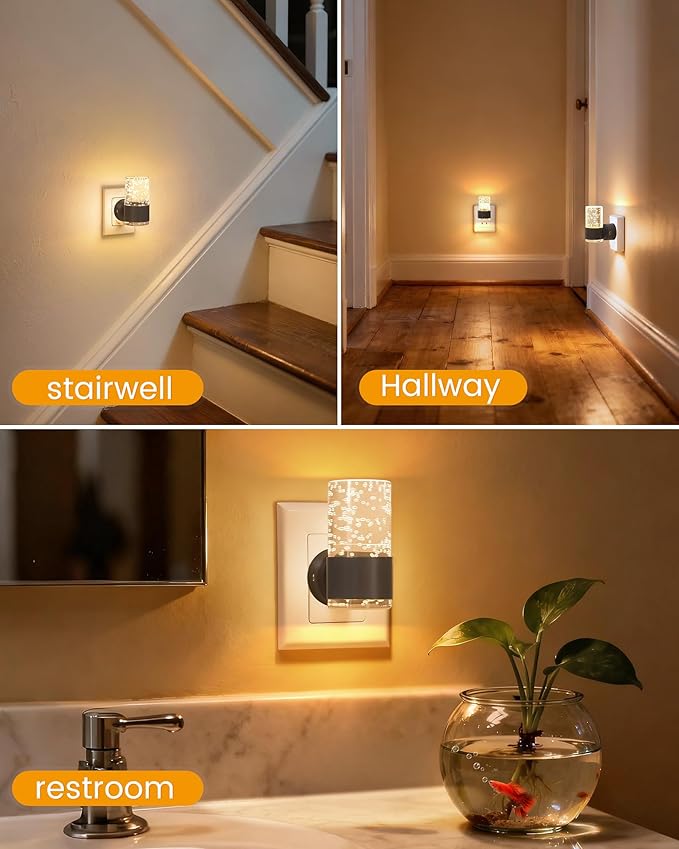 NIORSUN Night Light Plug into Wall, Dimmable Nights Lights with 3 CCT & 5 Brightness Levels, Slim Acrylic Plug in Night Light, Auto Dusk to Dawn Sensor for Stairs, Hallway, Bathroom, Black, 6 Pack