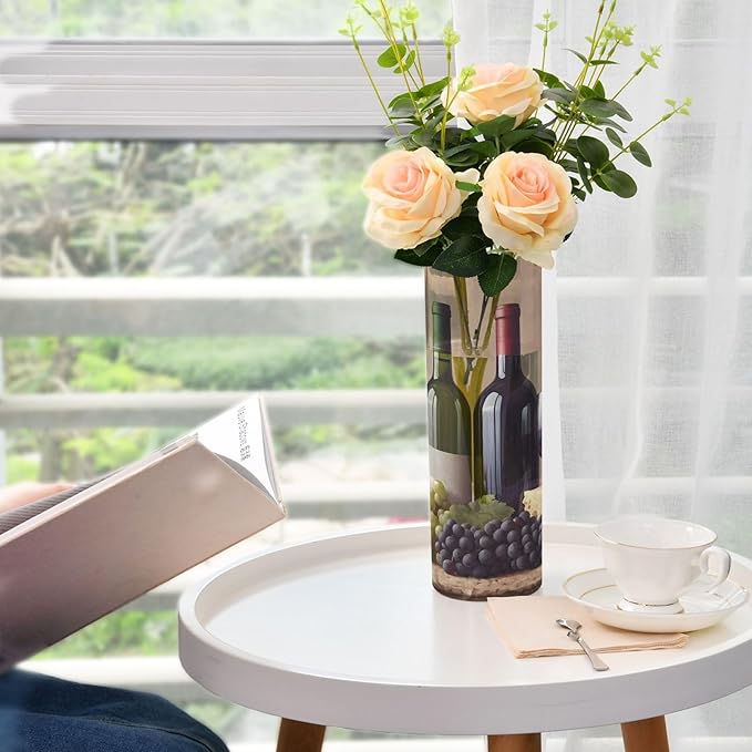 YETTASBIN Bottles of Red Wine Plastic Cylinder Flower Vase for Plants Bouquet, 1 Pack Unbreakable Tall Clear Vase for Wedding Centerpieces Home School Office Decor, 11.8 x 3.9 Inch